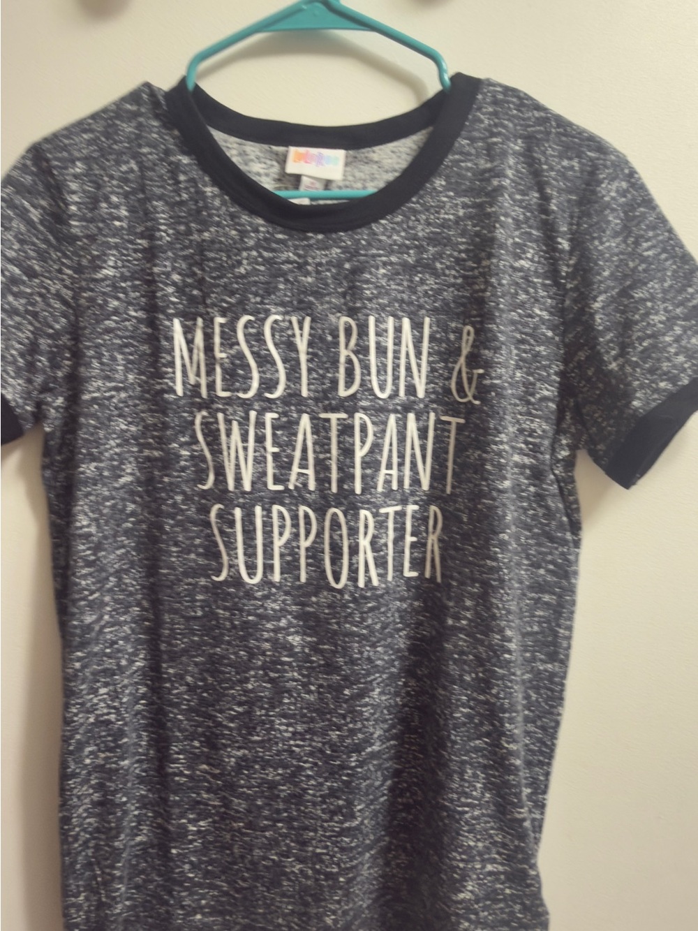 LuLaRoe Black Heather 'Messy Bun & Sweatpant Supporter' Graphic Tee